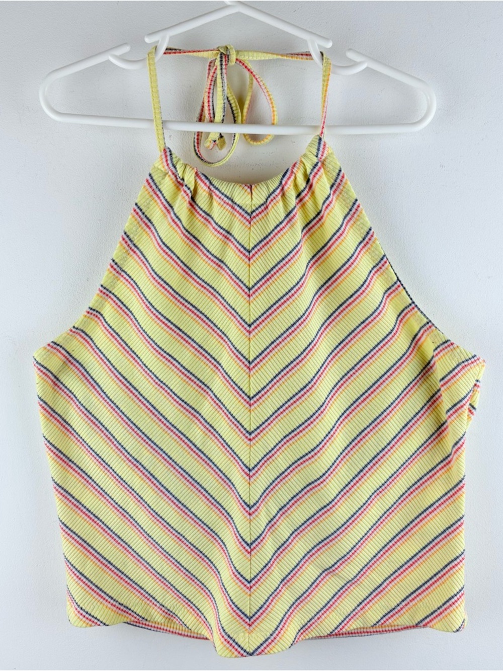 Pacsun Yellow Ribbed Stripe Halter Top Tie Neck Summer Festival Beach Medium